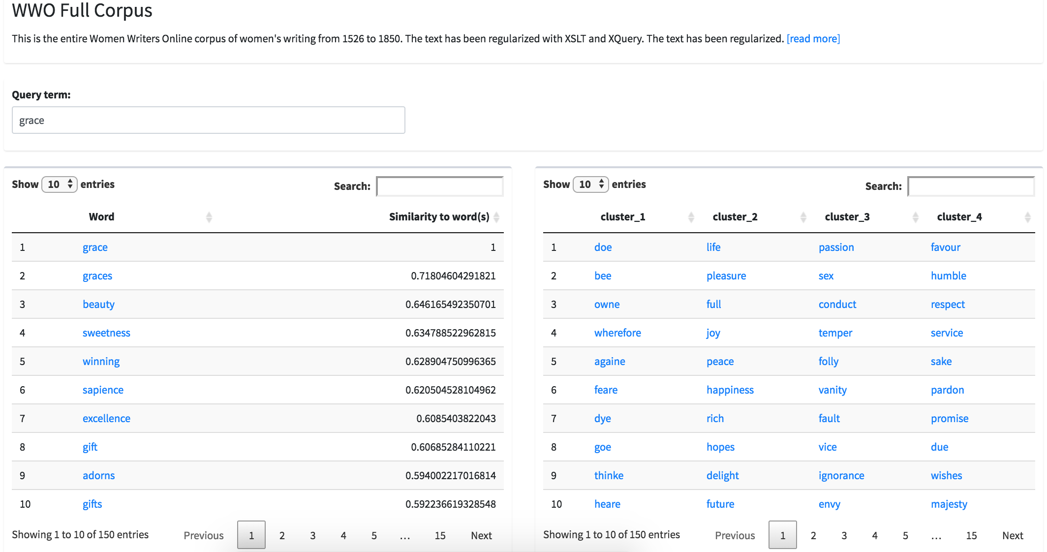 The home page of the Word Vector Interface